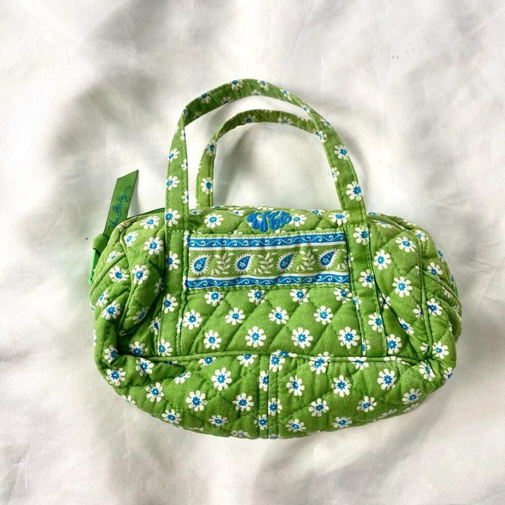 Vera Bradley green quilted cotton mini handbag Apple Green pattern Monogram